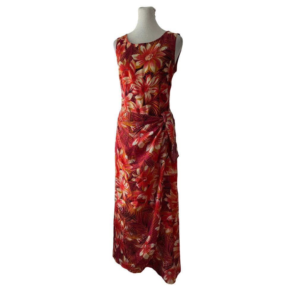Vintage Y2K White Stag Tropical Print Side Tie Sleeveless Maxi Dress